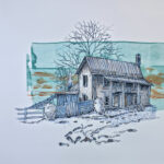 Roadside house with trees illustration