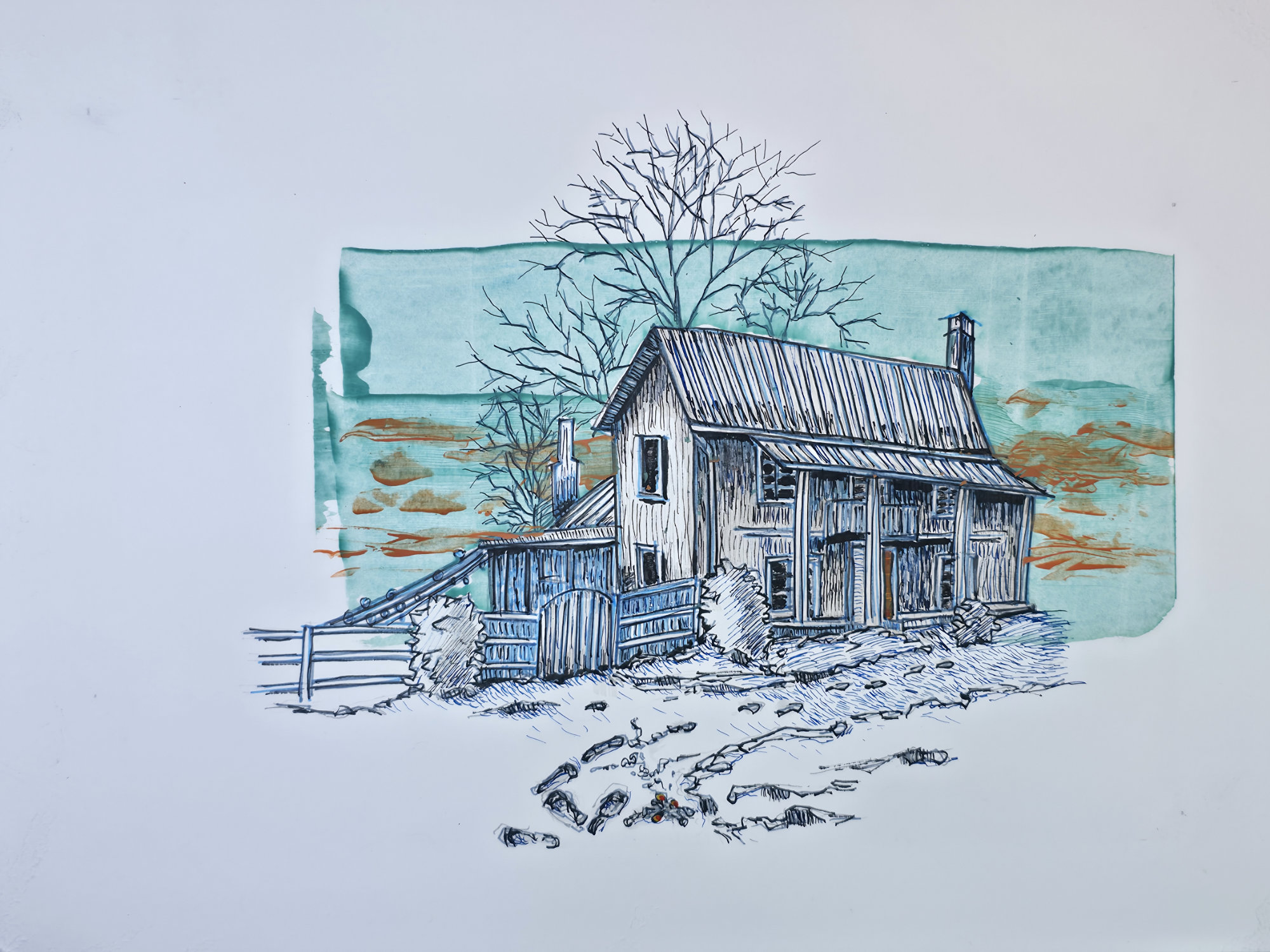 Roadside house with trees illustration